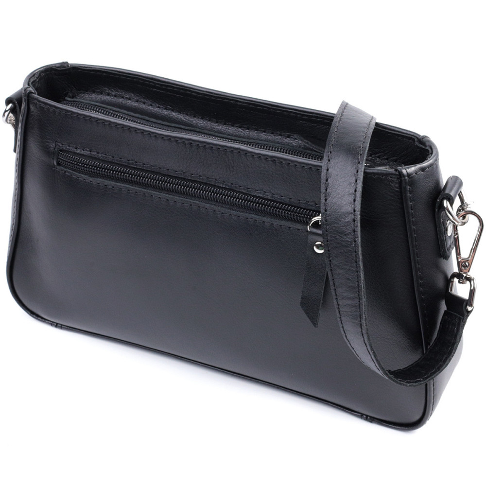 Жіноча сумка багет з ланцюжком і ремінцем з гладкої натуральної шкіри Shvigel 22838 Чорна Київ - фото 2