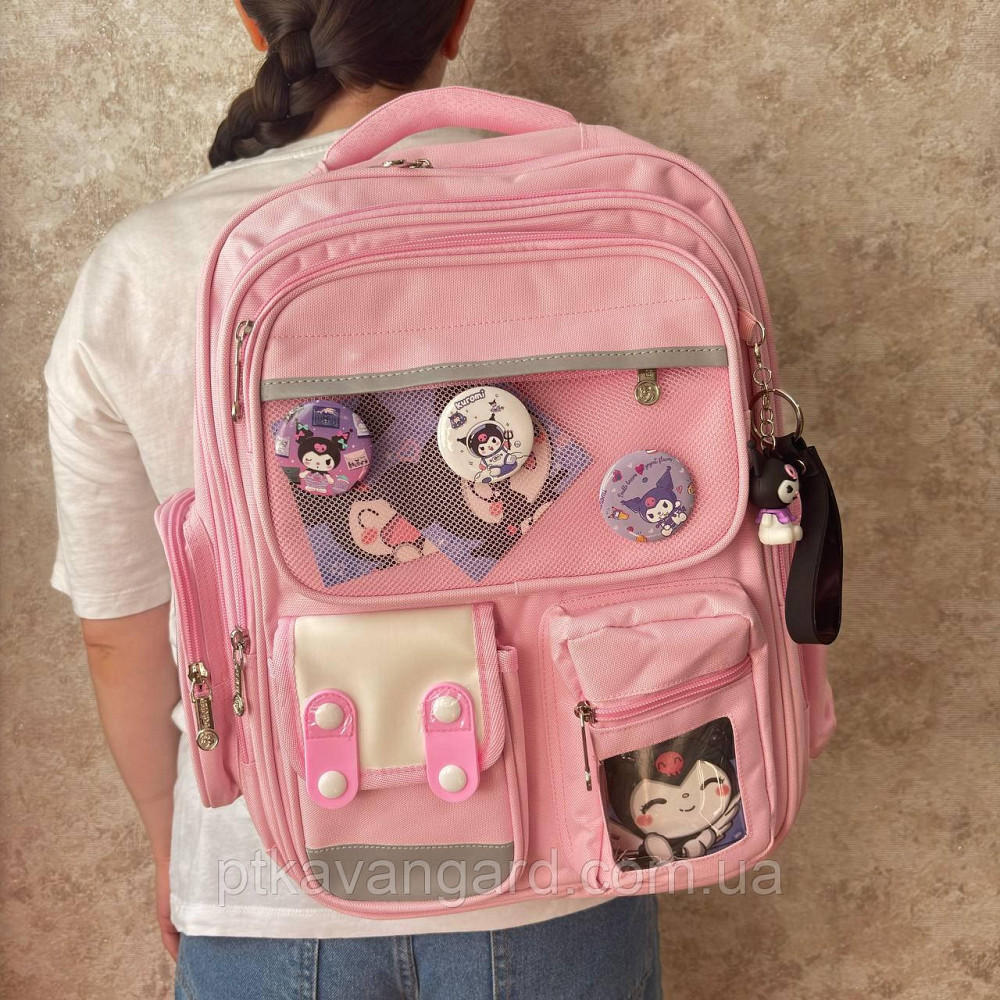 Рюкзак школьный девочке подростку Hello Kitty Kuromi (ортопедическая спинка, брелок, значки) розовый C 72850 Хмельницкий - изображение 2
