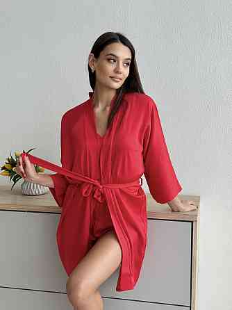 Халат женский атласный под пояс длина 90см Красный XS/S Харьков