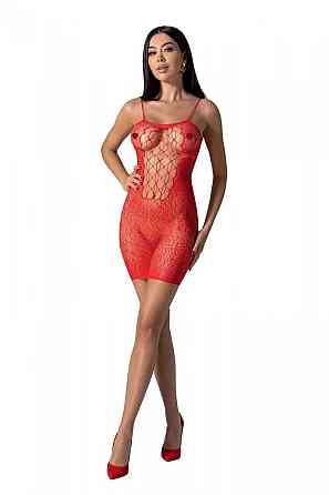 Ажурна мінісукня на тонких бретелях Passion BS096 One Size, red, плетіння на грудях Sex Aura Київ