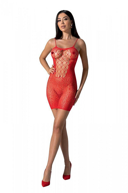 Ажурна мінісукня на тонких бретелях Passion BS096 One Size, red, плетіння на грудях Sex Aura Київ - фото 1