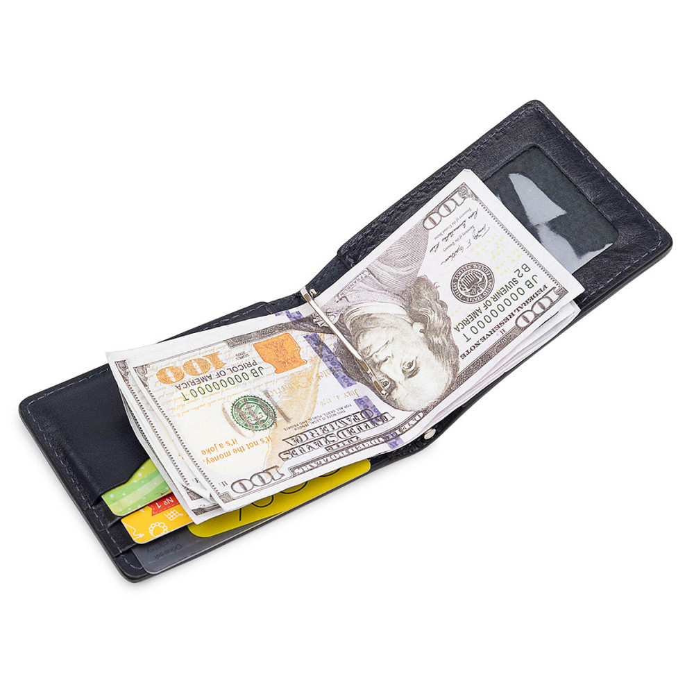 Шкіряний чоловічий затиск для грошей GRANDE PELLE 11544 Синій Київ - фото 6