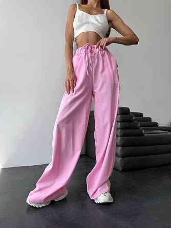 Женские базовые легкие брюки палаццо лён Розовый, 42/44 Одесса
