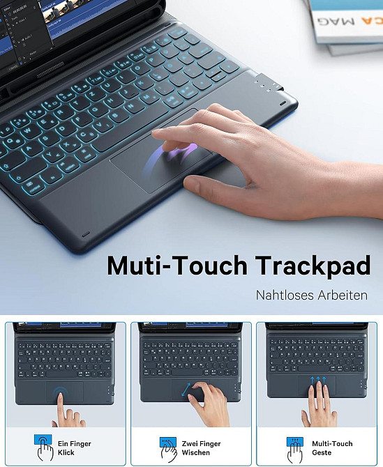 Earto клавіатура-чохол для iPad Air 11 і iPad Pro 11 2025/2024 (M3/M2) чорна QWERTY з підсвіткою та тачпадом Київ - фото 9