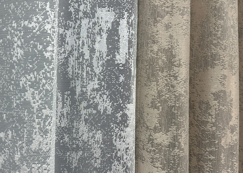 Комплект штор VR-Textil Жаккард Мрамор 200х270 2шт и Тюль 600х270 1208ш-1400т Бежево-серый с белым 71-006/7 Киев - изображение 6