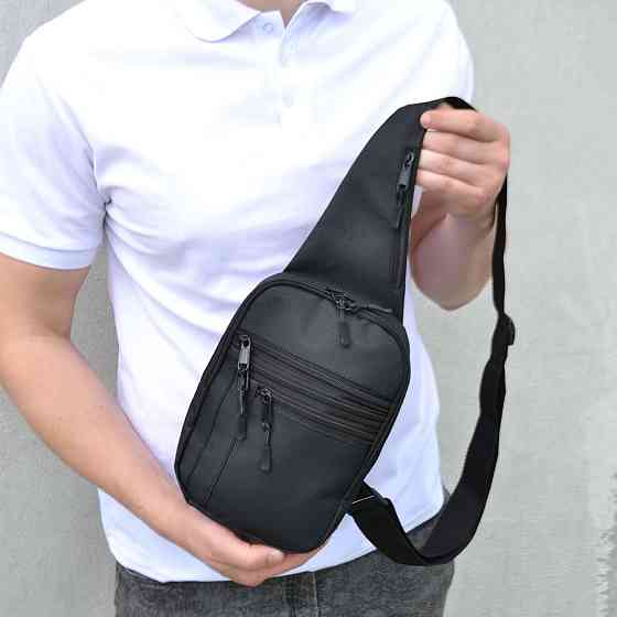 Компактная черная мужская сумка-слинг с отделениями на молнии Кордура стильная сумка-рюкзак на одно плечо Киев