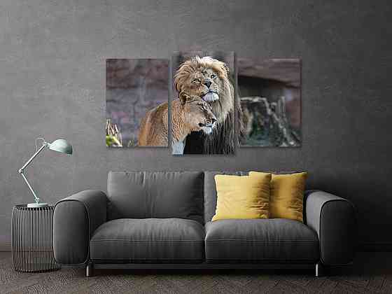 Модульна картина у вітальню/ спальню Сім`я Левів   Art-566_3 100x150 см Київ