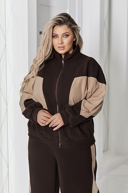 Спортивний флісовий костюм "Connect" | Норма та батал Шоколадний + бежевий, 42-44 Київ - фото 3