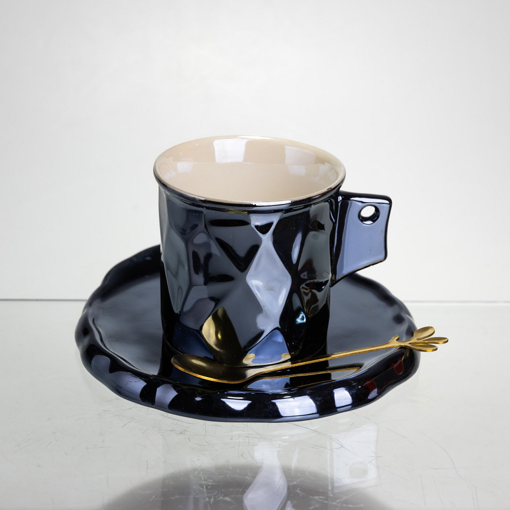 Чашка фарфоровая для кофе 200 (мл) с блюдцем и ложкой,красивая чашка в подарок Черный FM-2A SBR Киев - изображение 4