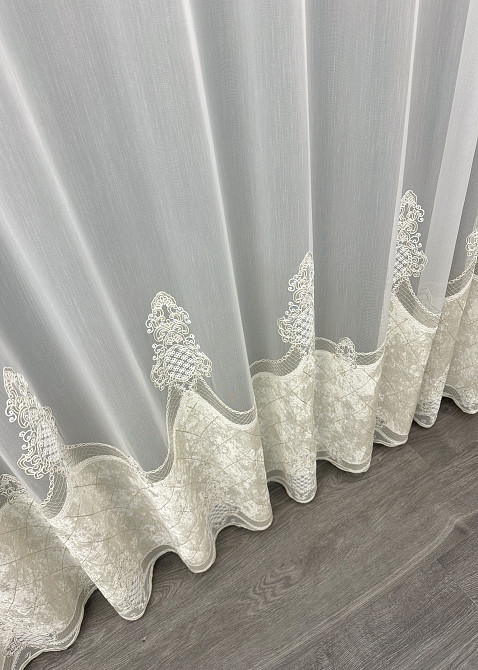Тюль VR-Textil 1815т Бамбук с вышивкой и бархатом Молочный  300х270 см (40-111) Киев - изображение 8