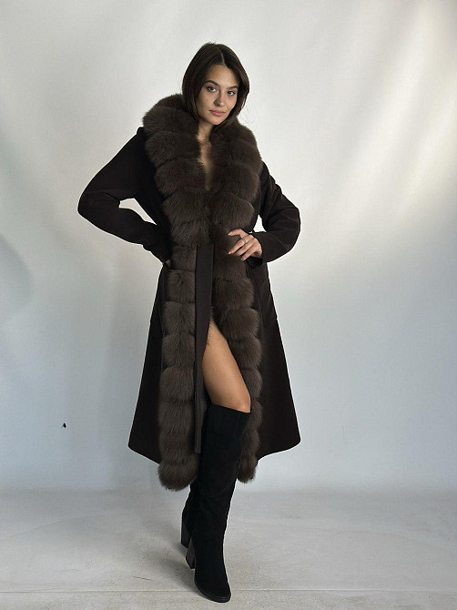 Женское кашемировое пальто с мехом по всей длине Шоколад, 52 Харьков - изображение 7