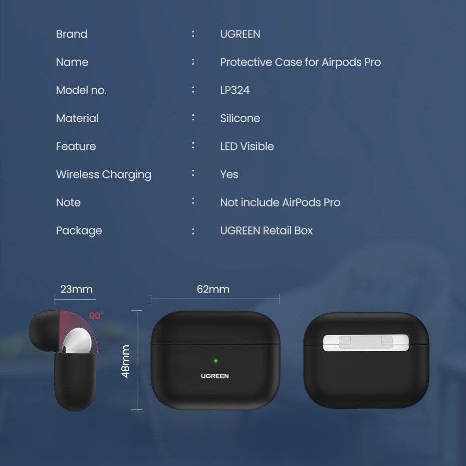 Чехол для наушников Ugreen Silica Gel Case Protector for Apple Airpods Pro 80513 (Черный) Николаев - изображение 6