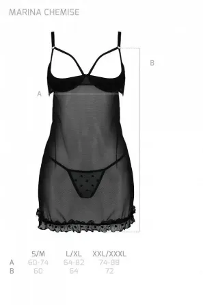 Пеньюар MARINA CHEMISE black S/M - Passion Львів