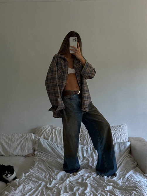 Жіноча трендова оверсайз сорочка у клітинку фланель Одеса - фото 6