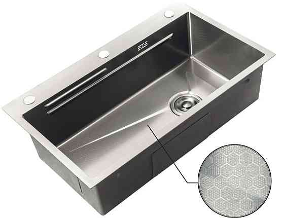 Кухонна мийка Zerix ZH7545-SET-05 DECOR NANO-SILVER з нержавіючої сталі, комплект ZM5584 (3.0/0.8) Харків