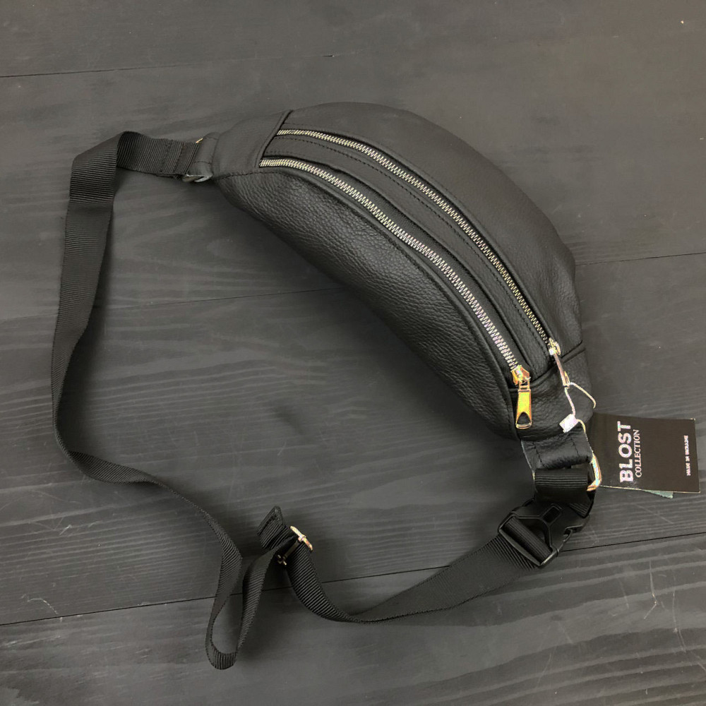 Поясна сумка чоловіча без принта, Бананка шкіряна чоловіча, Бананка чорна з натуральної шкіри BL-96 Львів - фото 15