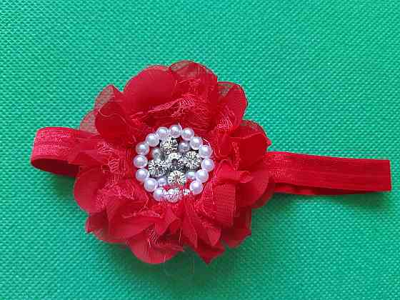 Детская повязка с жемчугом красная - размер цветка 8см, размер универсальный (на резинке) Киев