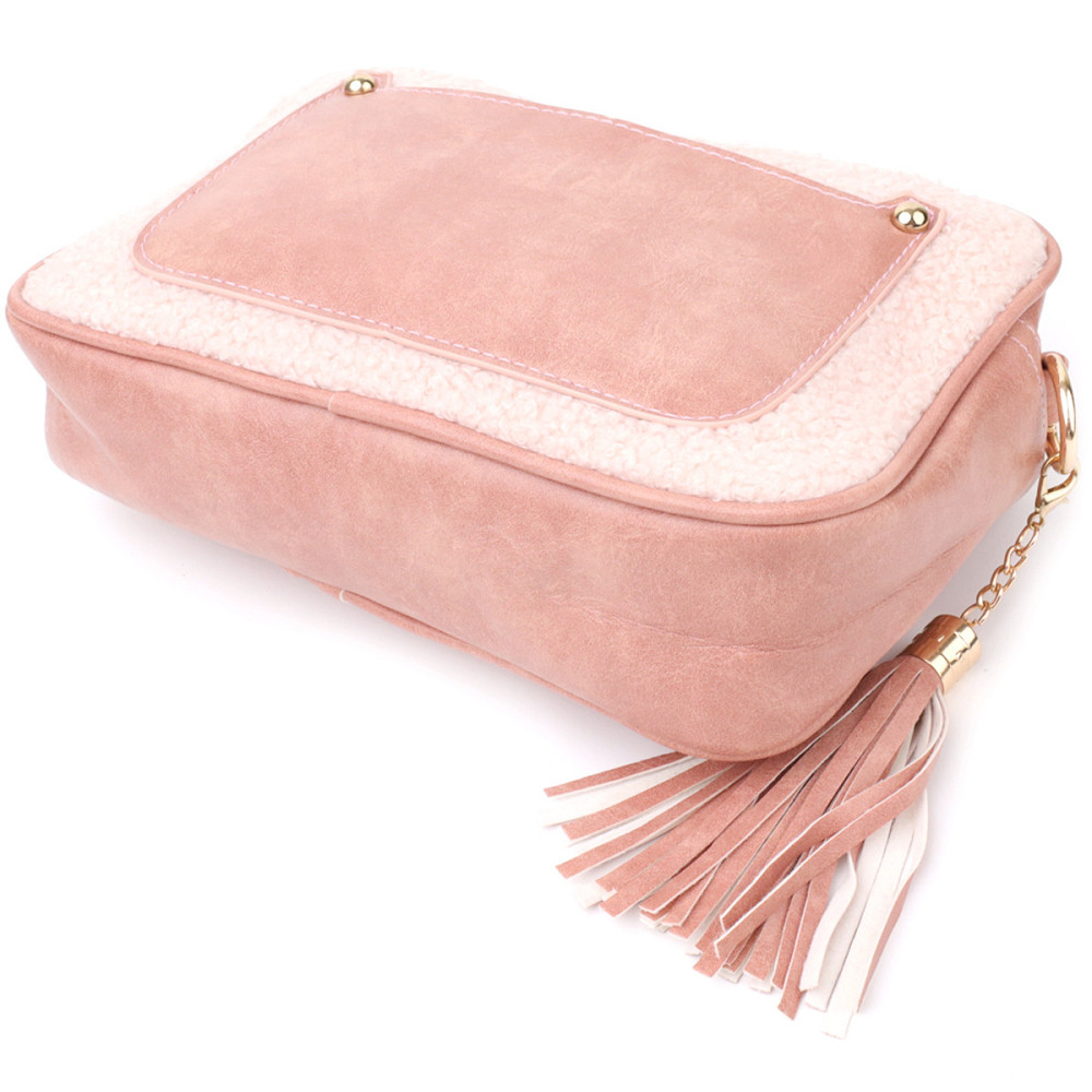 Жіноча сумка з плюшевою вставкою на лицьовій стороні з екошкіри Vintage sale_15133 Рожевий Київ - фото 3