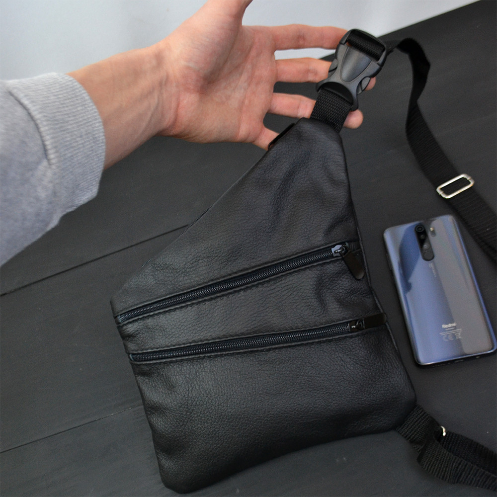Чоловіча чорна шкіряна сумка-месенджер Шкіряний чоловічий месенджер чорний Київ - фото 6