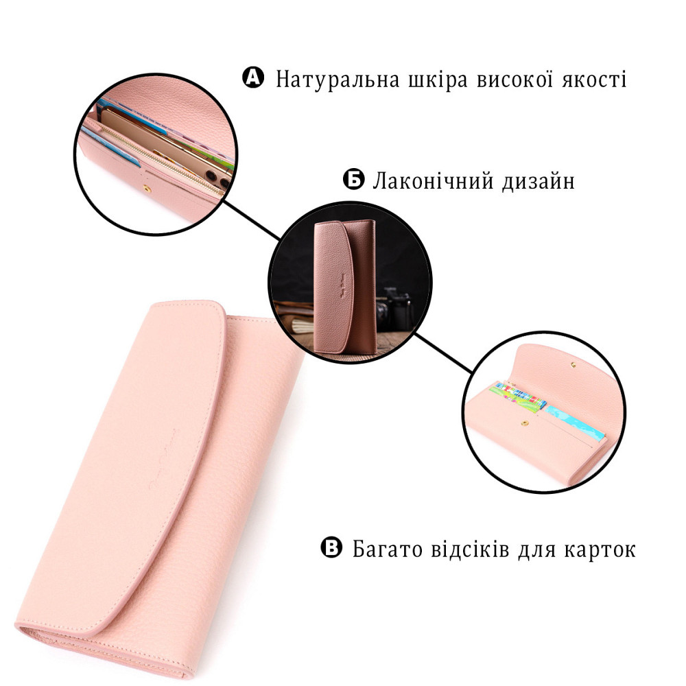 Оригінальний жіночий гаманець з монетницею на блискавці з натуральної шкіри Tony Bellucci 21963 Пудровий Київ - фото 7