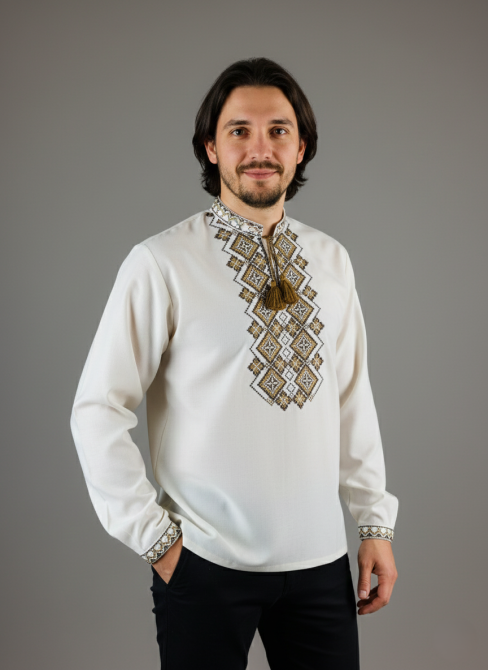 Лляна чоловіча вишиванка з орнаментом Святкова Київ - фото 1