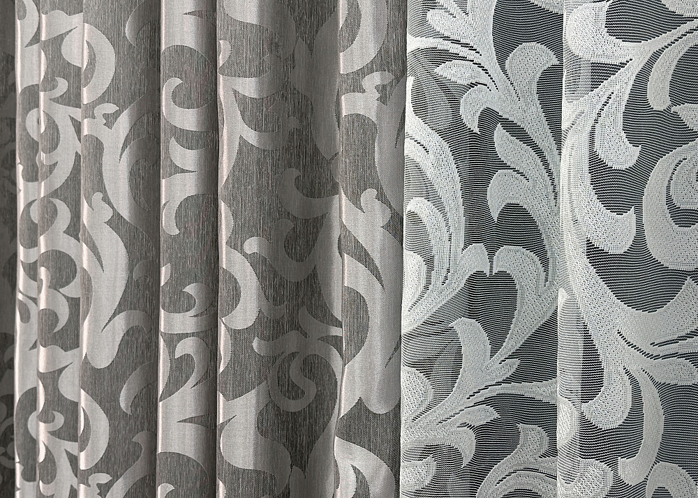 Комплект штор VR-Textil Жакард Вензель 100х270 2шт і Тюль 300х270 293ш-1147т Сірий з білим 71-098/1 Київ - фото 7