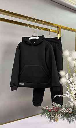 Детский подростковый теплый спортивный костюм в черном цвете 3нитка флис 152,158,164 Николаев