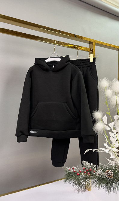 Детский подростковый теплый спортивный костюм в черном цвете 3нитка флис 152,158,164 Николаев - изображение 1