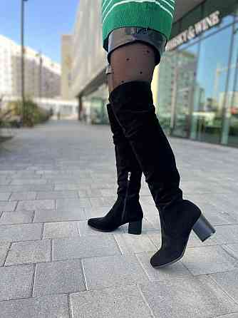 Nivelle Ботфорти зимові жіночі з натуральної замші чорні на підборах, наповнювач євро-вовна 536 Коломыя