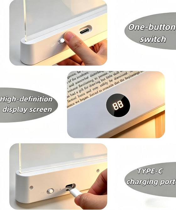 Уценка Плоская лампа для чтения книг USB, 3 цвета 3000–6500K, плавное затемнение 25–100%, таймер 1–99 мин, белая Киев - изображение 7