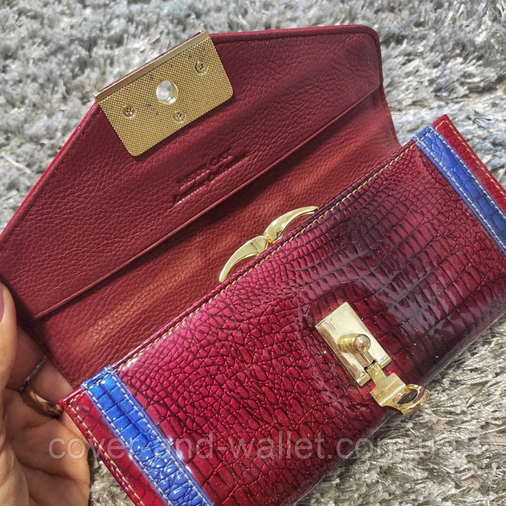 Красивий глянсовий жіночий гаманець із натуральної шкіри бордового кольору Beth Cat Київ - фото 3