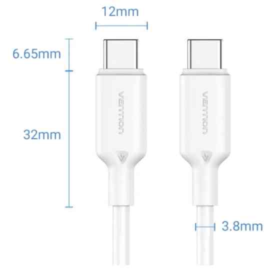 Кабель USB 2.0 Type-C M-M, 1.0 м 60W White Nickel-Plated Vention Вінниця