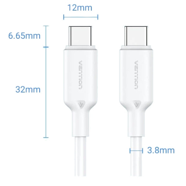 Кабель USB 2.0 Type-C M-M, 1.0 м 60W White Nickel-Plated Vention Вінниця - фото 2