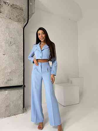 Женский деловой брючный костюм двойка: жакет и брюки костюмка Голубой, 42/44 Одесса