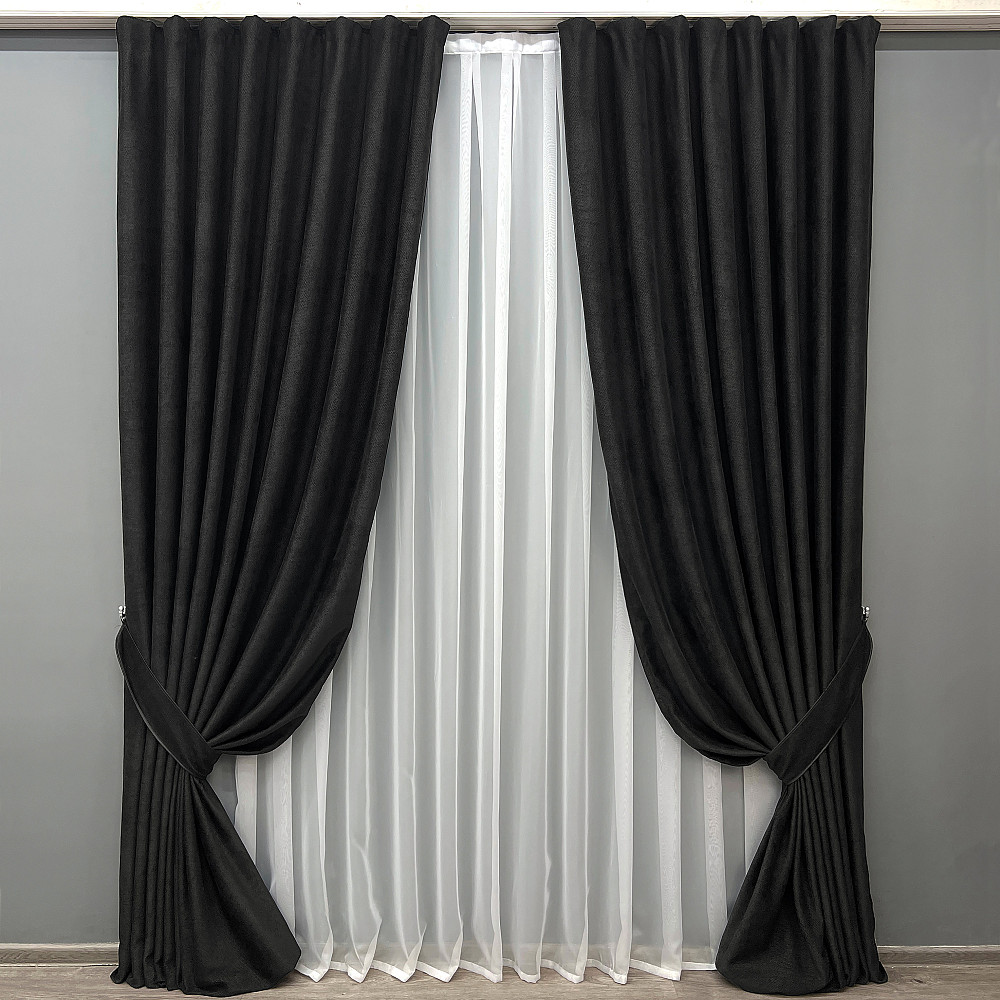 Комплект готових штор VR-Textil Льон Grand Linen № 2040ш Чорний 200х300см 2 шт (32-386) Київ - фото 2