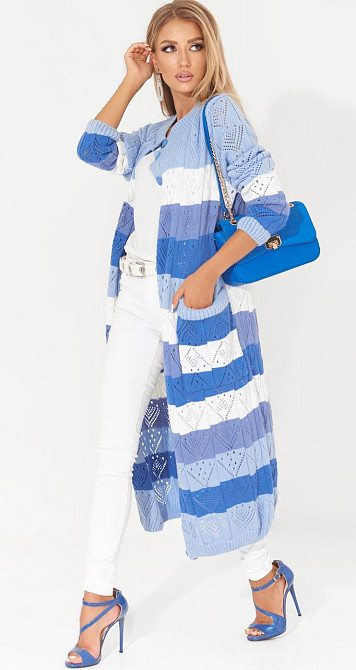 Ажурний кардиган із кишенями в смужку (42-46) Київ - фото 1