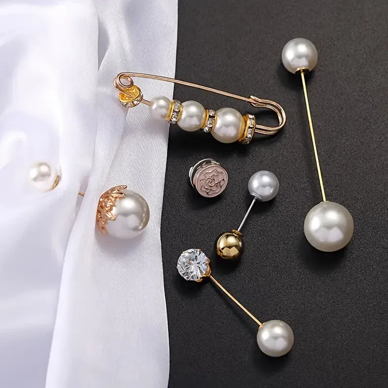 Набір брошок із перлами та кристалами 6 шт – елегантні золотисті аксесуари Київ - фото 1