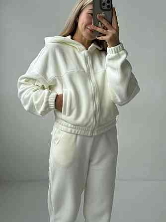 Женский повседневный теплый костюм на молнии с поларом флиса Молочный, 46/48 Одесса