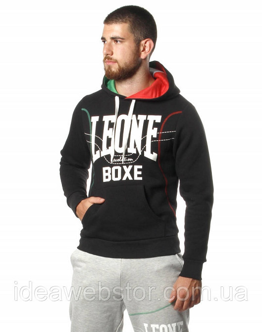 Толстовка чоловіча Leone Fleece Black L чорна спортивна кофта з капюшоном 100% бавовна для тренувань спорту та повсякденного носін Київ - фото 6
