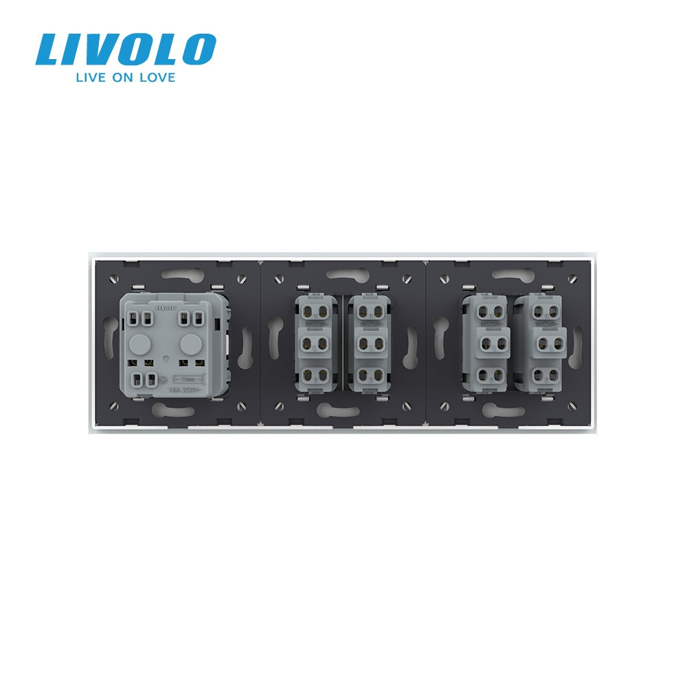 LIVOLO Чотирьохклавішний вимикач (2-2) з розеткою Livolo білий скло (VL-C7K2/K2/FCTC16A-6WP) Коломия - фото 6