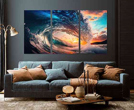 Модульная картина в гостиную / спальню  Морські хвилі   ART-116_3A 70х130 см Київ