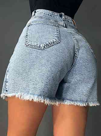 Шорти-спідниця жіночі Vanver 222 джинсові на запах з бахромою великі розміри блакитні, блакитний, 30, 30, 82 см, 112 см Київ