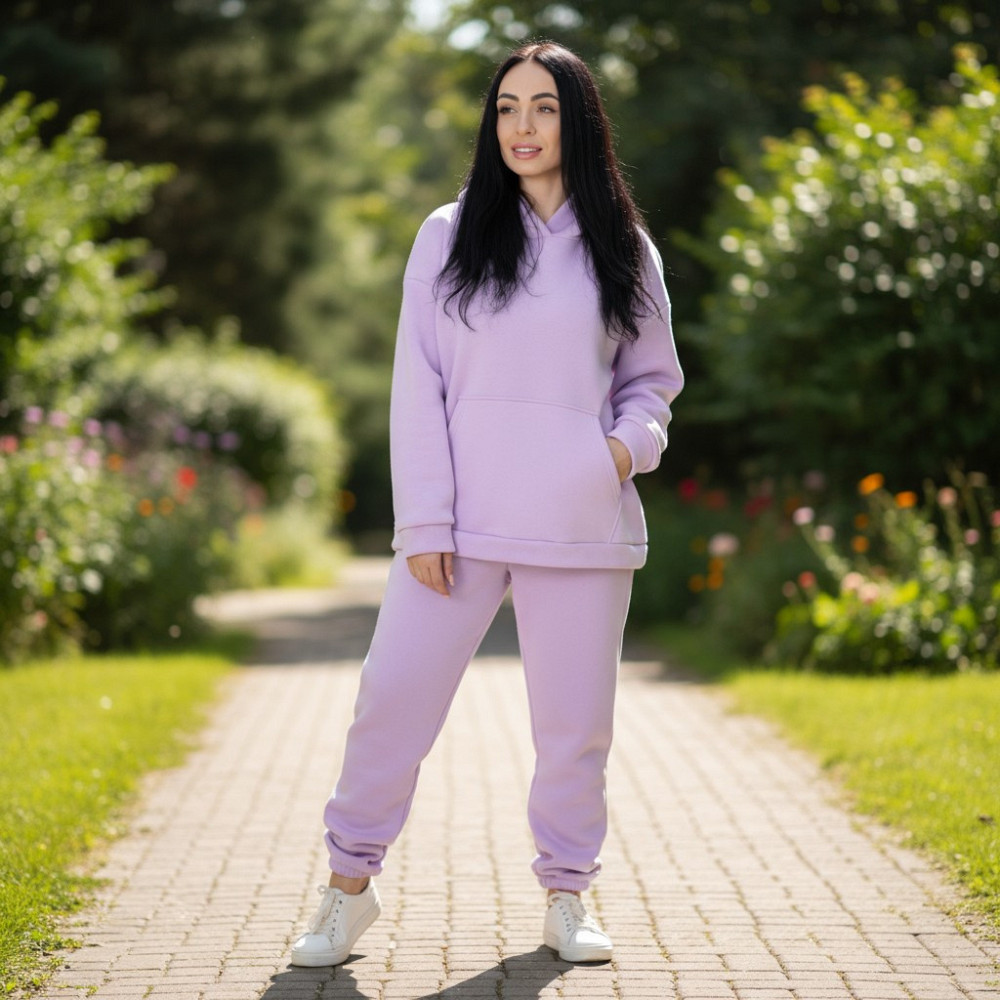 Женский спортивный теплый костюм на флисе батал Сиреневый 4XL/5XL Харьков - изображение 3