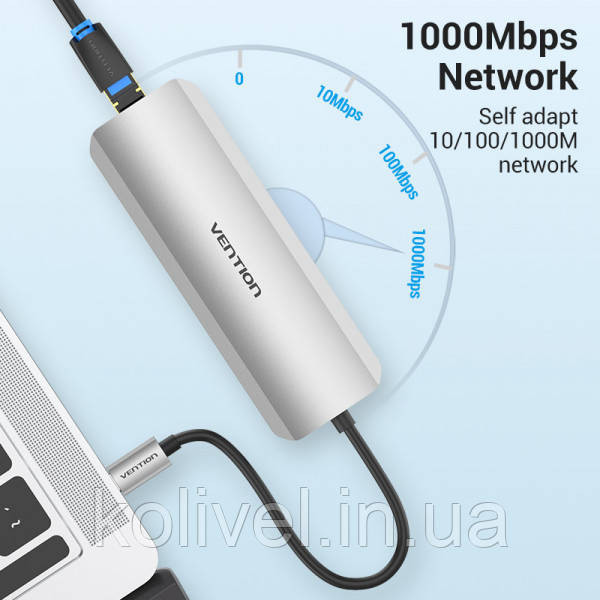 Док-станція USB3.1 Type-C --> HDMI/USB 3.0x3/RJ45/SD/TF/TRRS 3.5mm/PD 100W Hub 9-in-1 Vention (TOLHB) Київ - фото 8