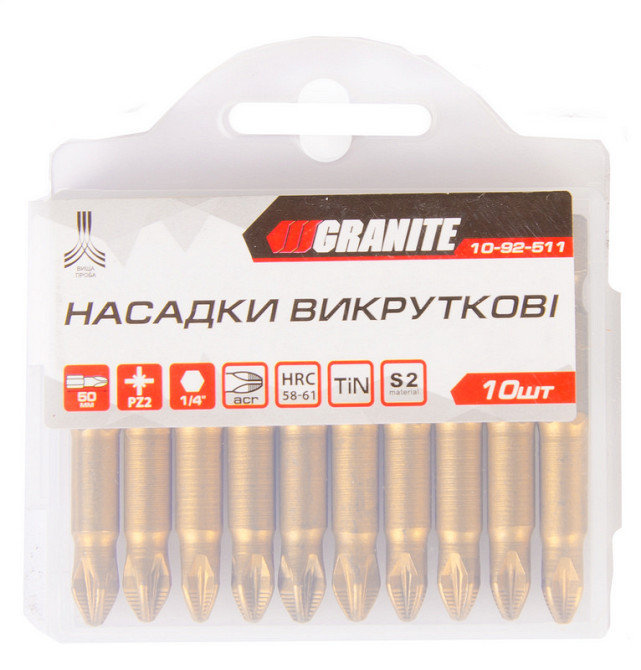 GRANITE Насадка викруткова GRANITE PZ2 50 мм ¼" S2/TITAN набір 10 шт 10-92-511 Коломыя - изображение 2