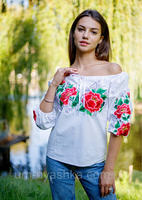 Жіноча натуральна вишиванка "Юстина" для жінок і дівчаток-підлітків біла Кривий Ріг - фото 1