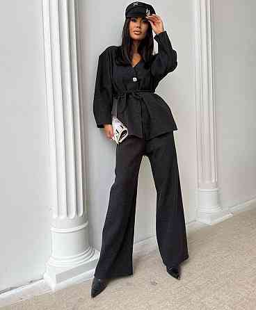 Жіночий стильний теплий костюм-двійка: жакет + штани, шерсть Чорний, 48-52 Одеса