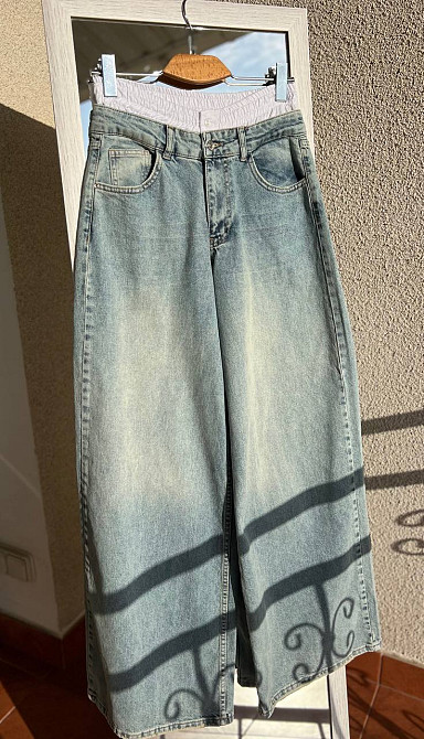 Джинси жіночі I8 162-76 PALAZZO BOXER біла резинка на талії широкі від стегна, блакитний з зеленим,  Одеса - фото 5