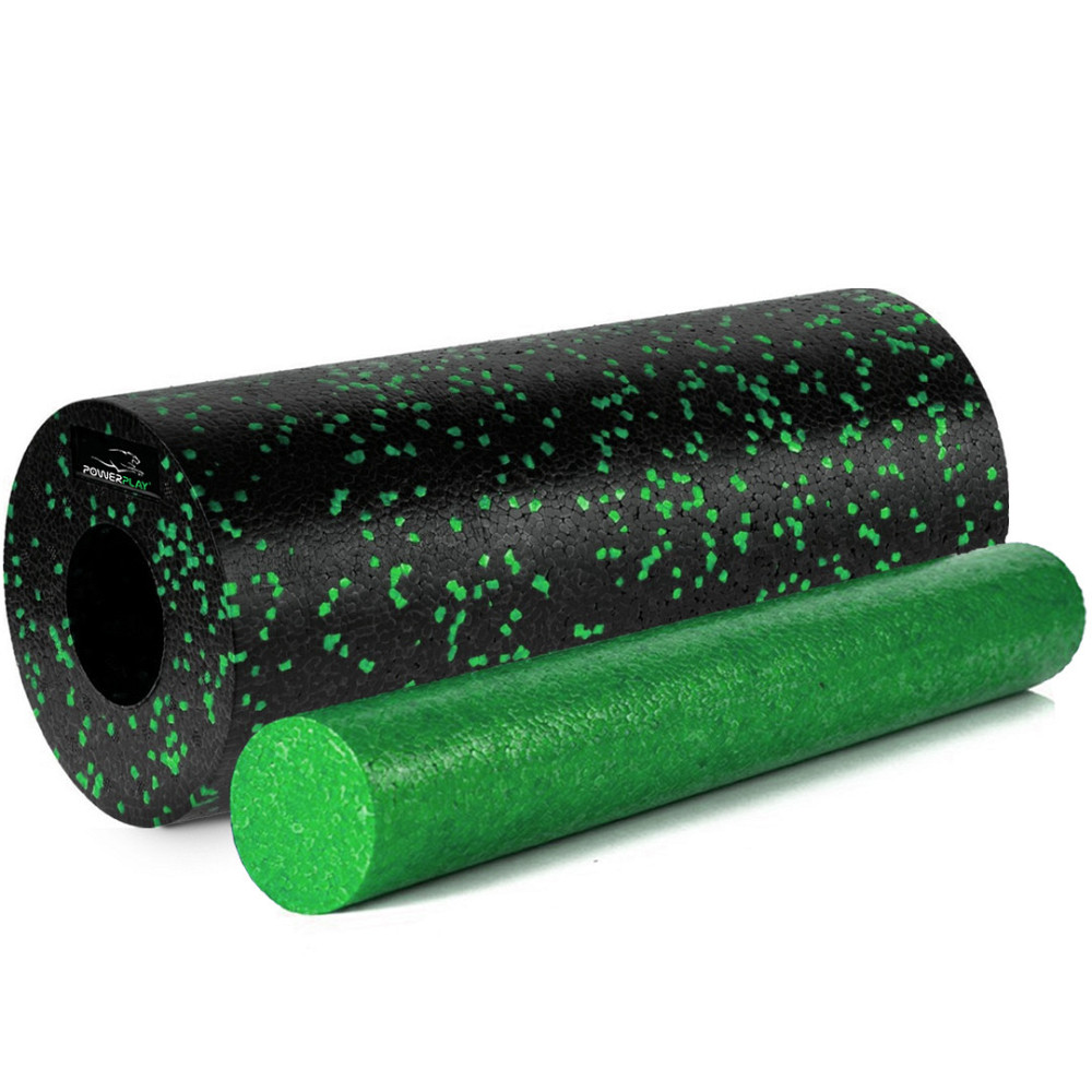 Масажний ролик (роллер) гладкий PowerPlay PP-4348 2 in 1 EPP Foam Roller Чорно/Зелений (33x14см.) Кам'янське - фото 1
