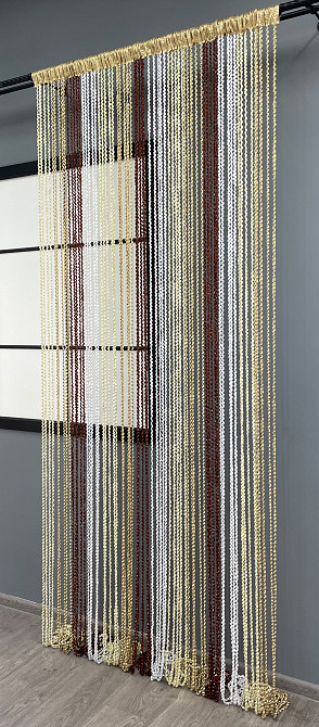 Шторы-нити спираль с люрексом Бежевый с коричнево-белым 300х300см 1 шт (61-053) Киев - изображение 4